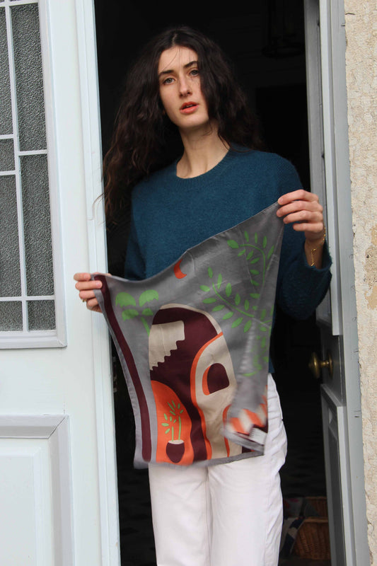 Kasbah Blue & Beige Mini Square Silk Scarf