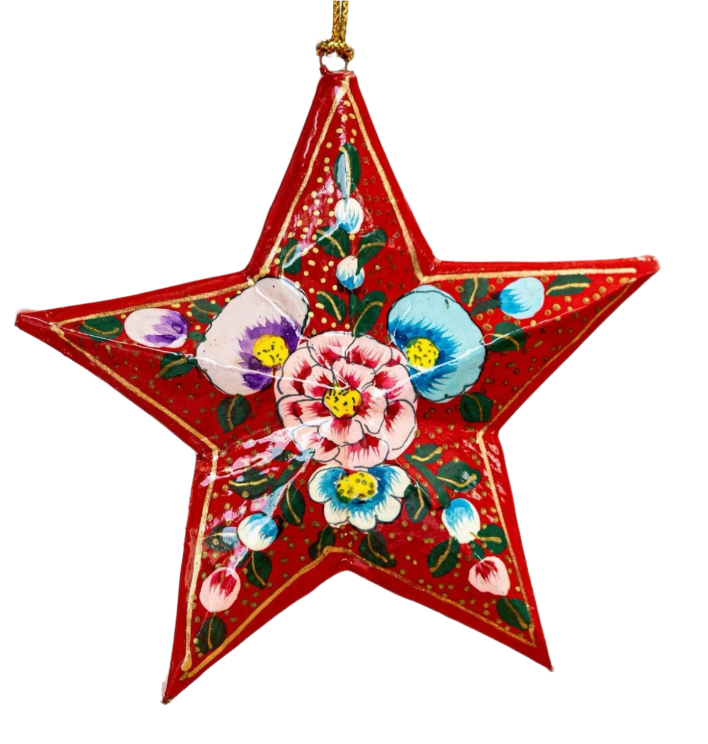 Red Floral Christmas Hanging Star Bauble Decoration