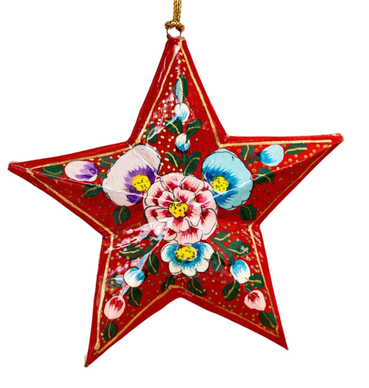 Red Floral Christmas Hanging Star Bauble Decoration