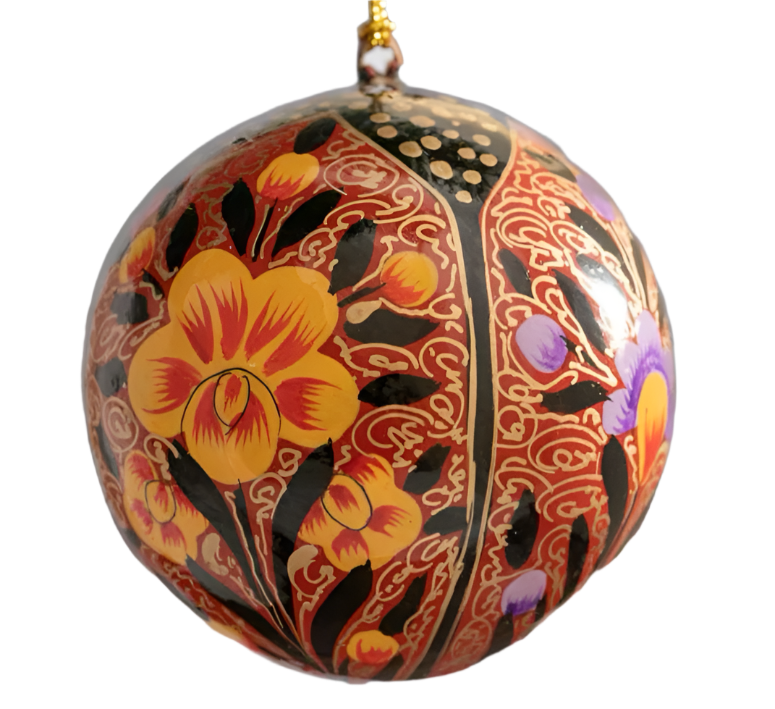 Red Trellis Paper Mache Hanging Bauble Decoration