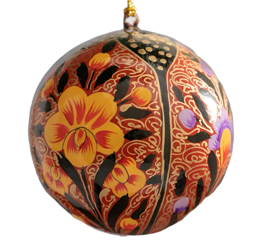 Red Trellis Paper Mache Hanging Bauble Decoration