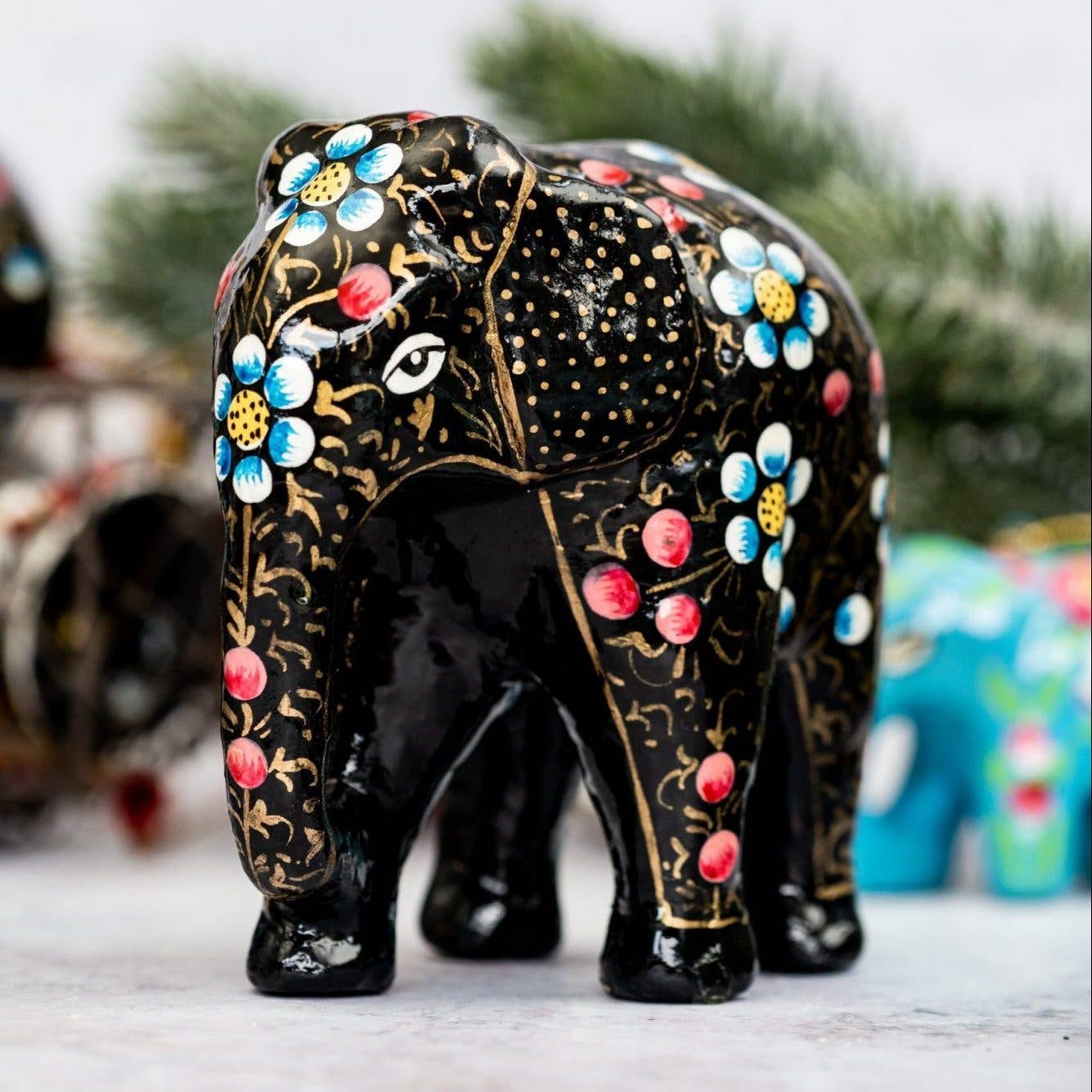 Black Floral Giant Indian Elephant