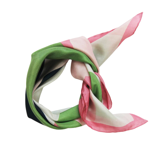 Vivaro Khaki & Pink Mini Square Silk Scarf