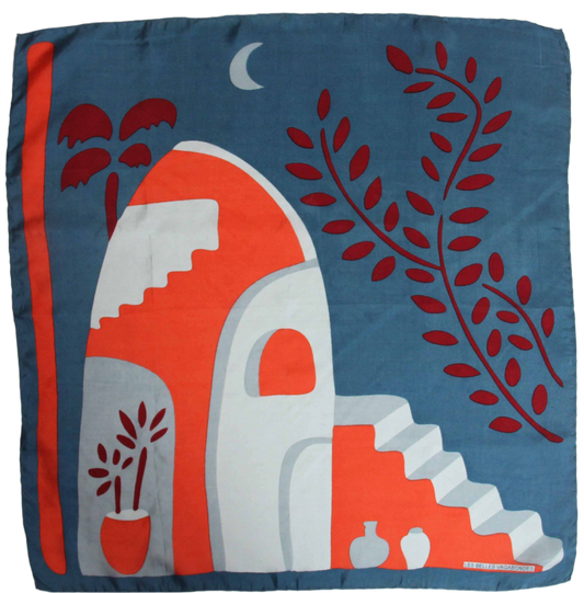 Kasbah Blue & Orange Mini Square Silk Scarf