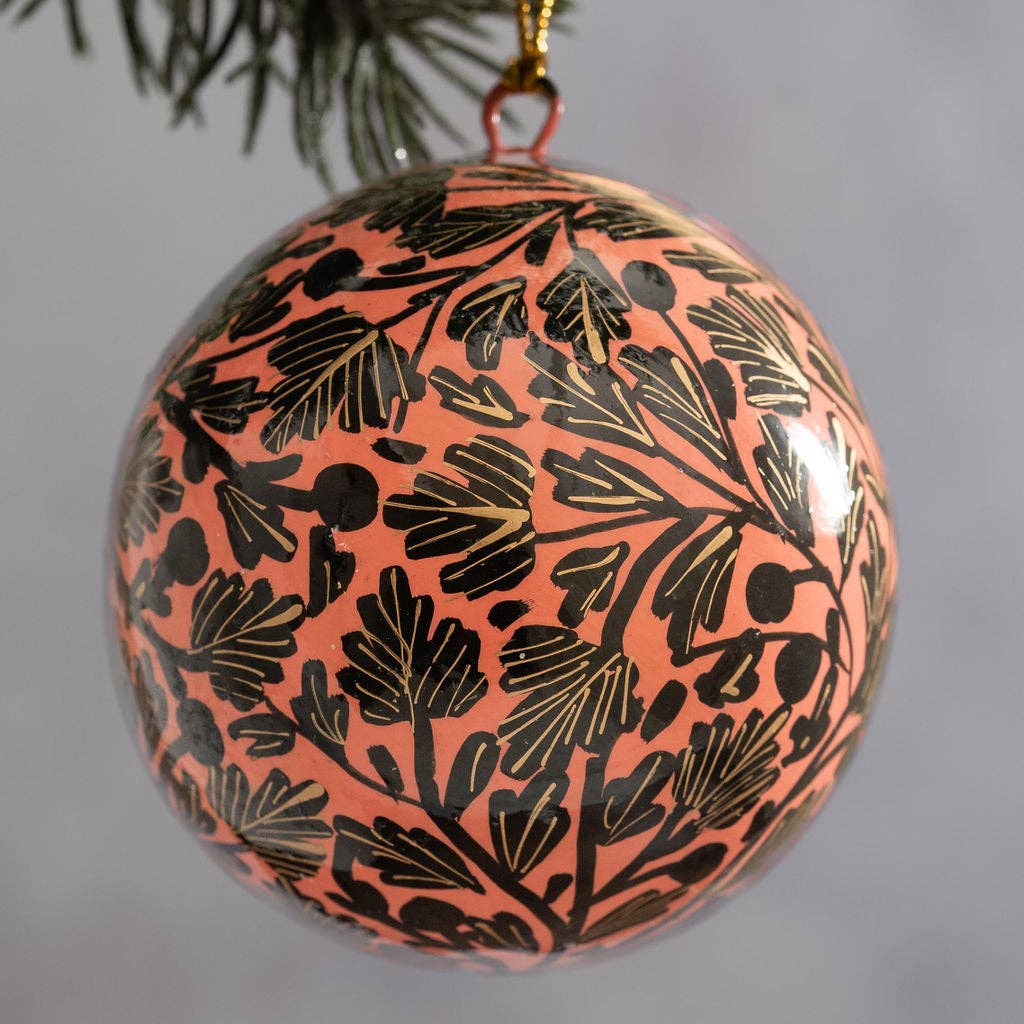 Pink Leaves Hand-Painted Christmas Bauble Decoration