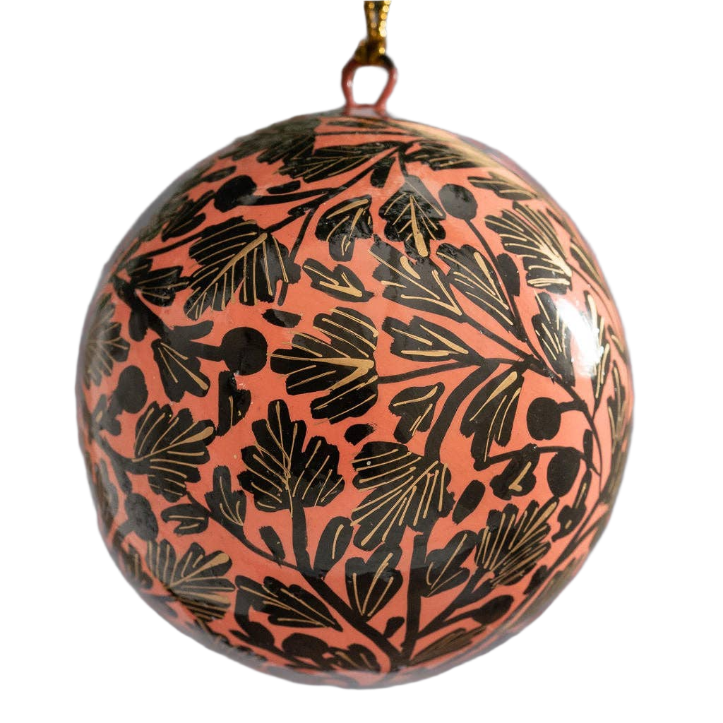 Pink Leaves Hand-Painted Christmas Bauble Decoration