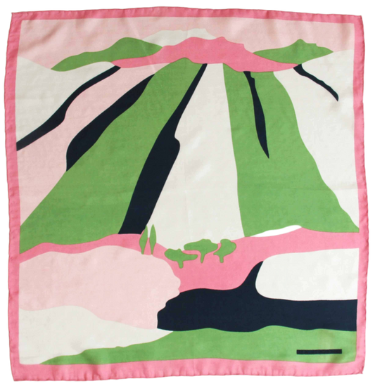 Vivaro Khaki & Pink Mini Square Silk Scarf