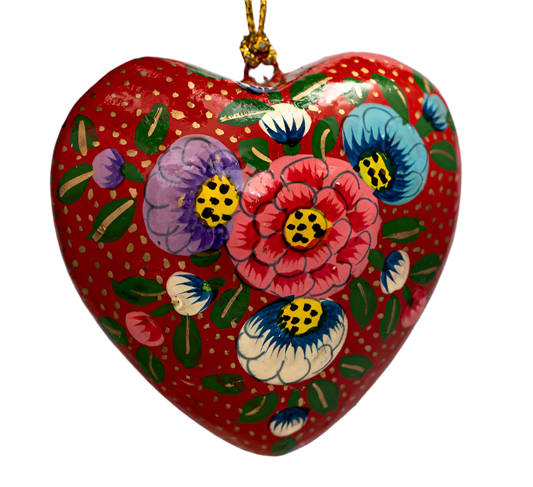 Red Floral Hanging Heart Bauble Christmas Decoration