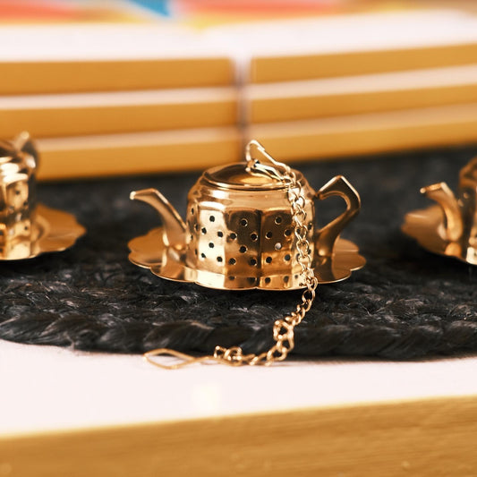 Stainless Steel Gold Color Teapot Infuser with Drip Tray