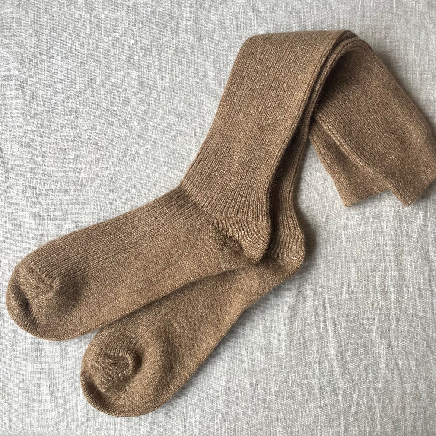 Natural Untreated Wool Long Socks - Camel, Wool, Cotton & Hemp