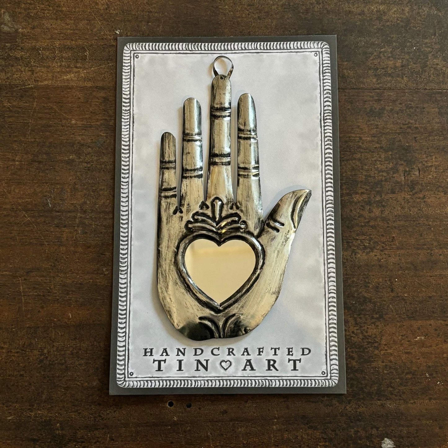 Mexican Tin Milagros - Heart in Hand Mirror