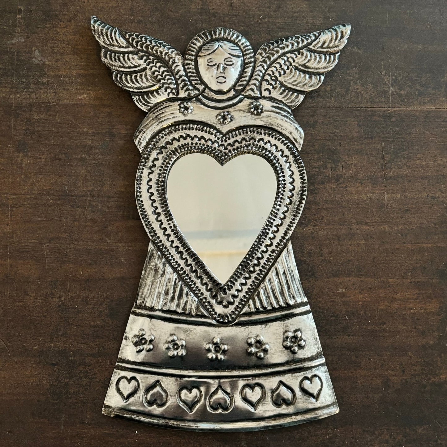 Mexican Tin Milagros - Large Angel Mirror