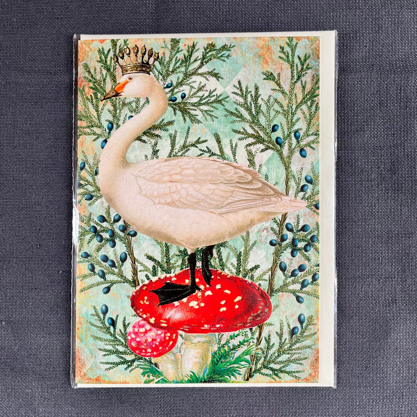 Glittered Swan Greeting Card