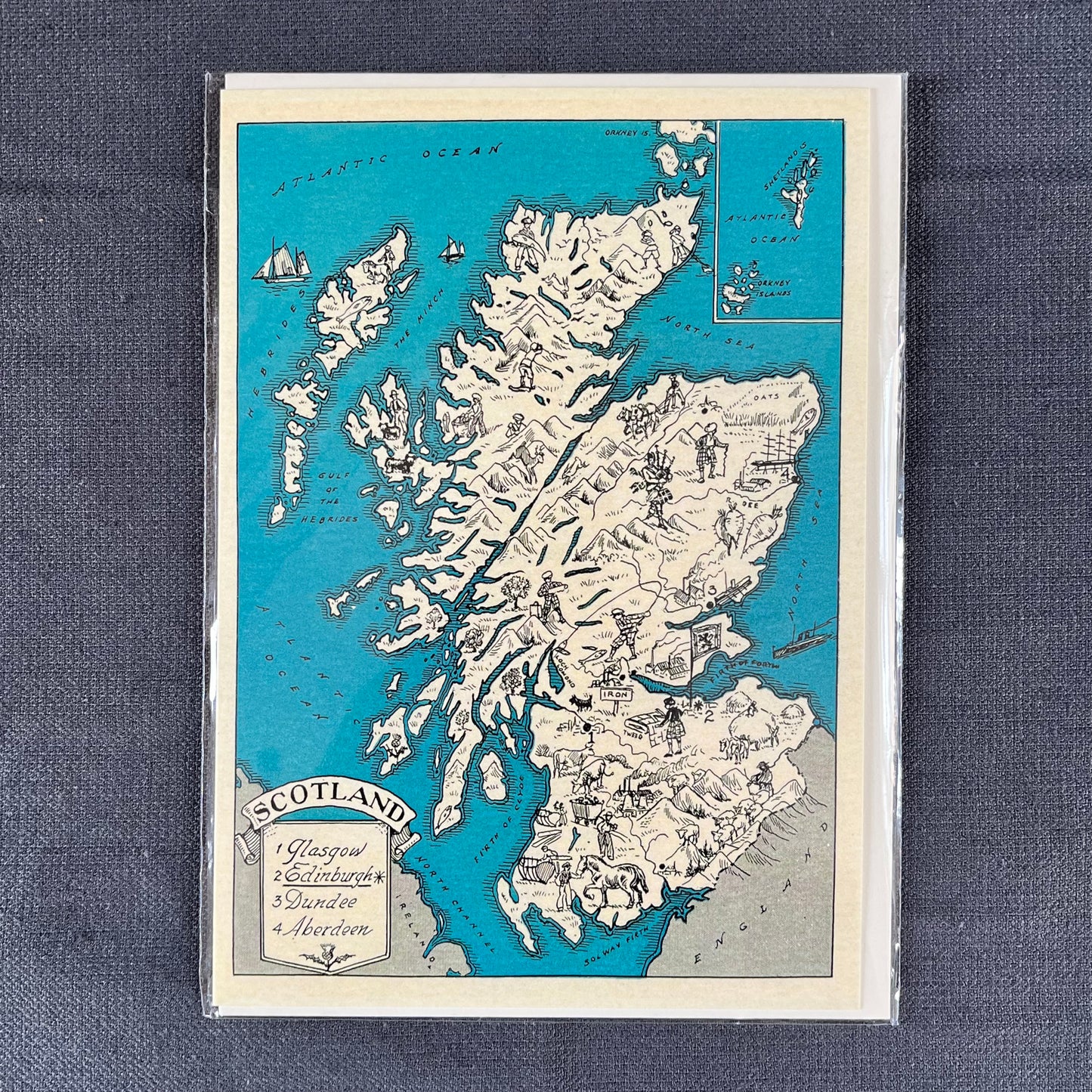 1930's Map Of Scotland Greetings Card