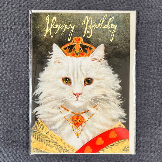 Glittered Queen Cat Birthday Card