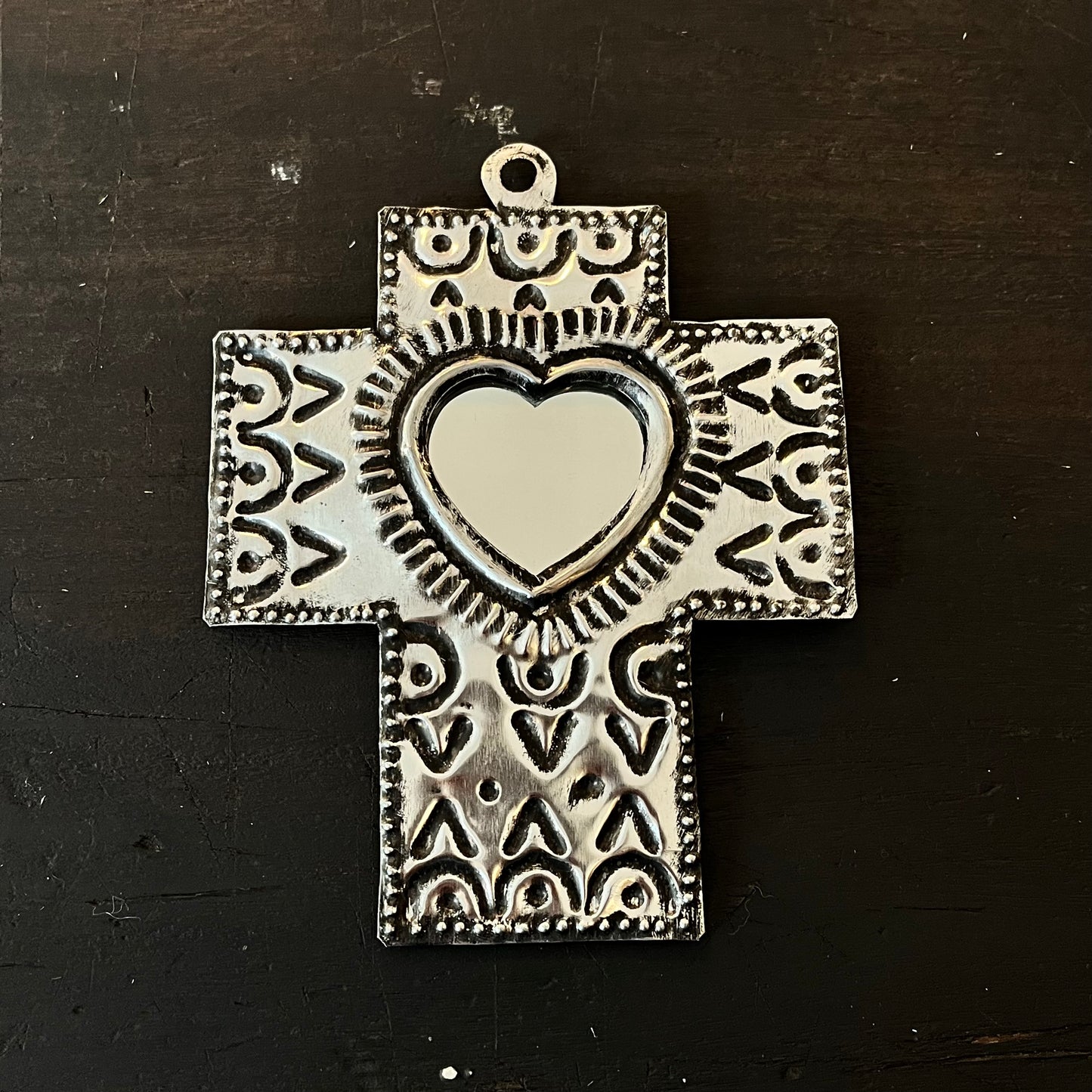 Mexican Tin Craft - Cross With Mirror