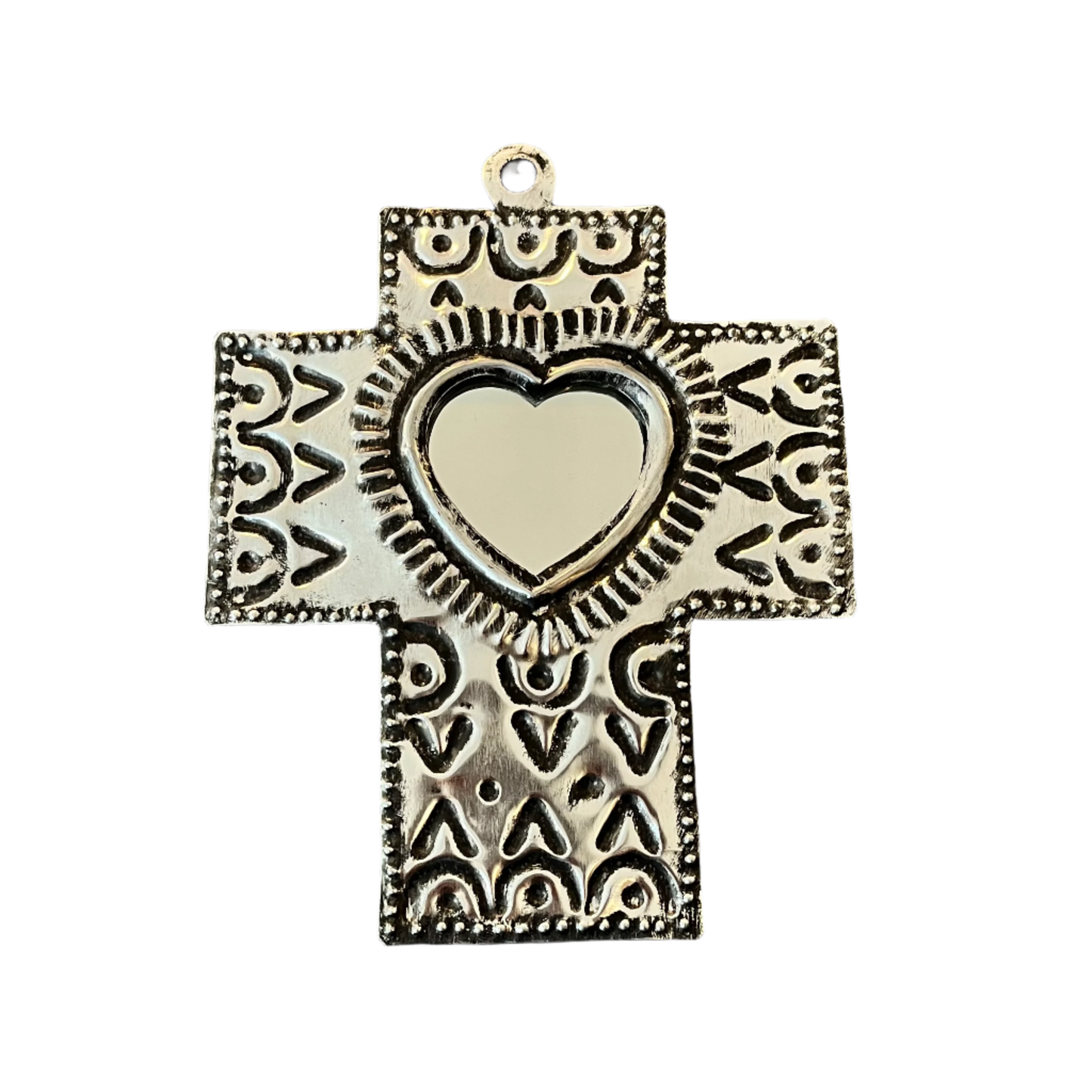 Mexican Tin Milagros- Cross With Mirror