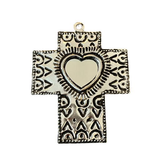 Mexican Tin Milagros- Cross With Mirror