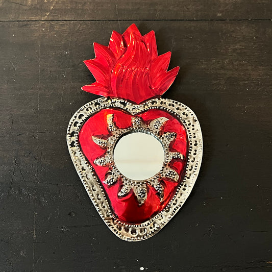 Mexican Tin Craft - Heart With Mirror