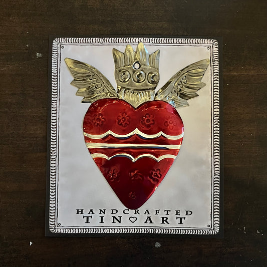 Mexican Tin Milagros - Sacred Heart With Wings