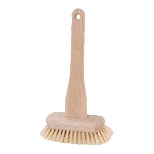 Long handled wooden Bathtub cleaning brush against white background 