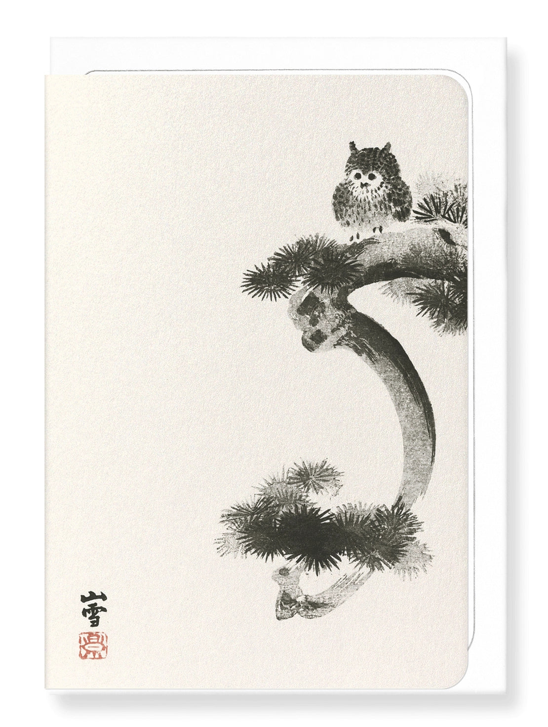 Owl On A Pine Tree Japanese Greetings Card