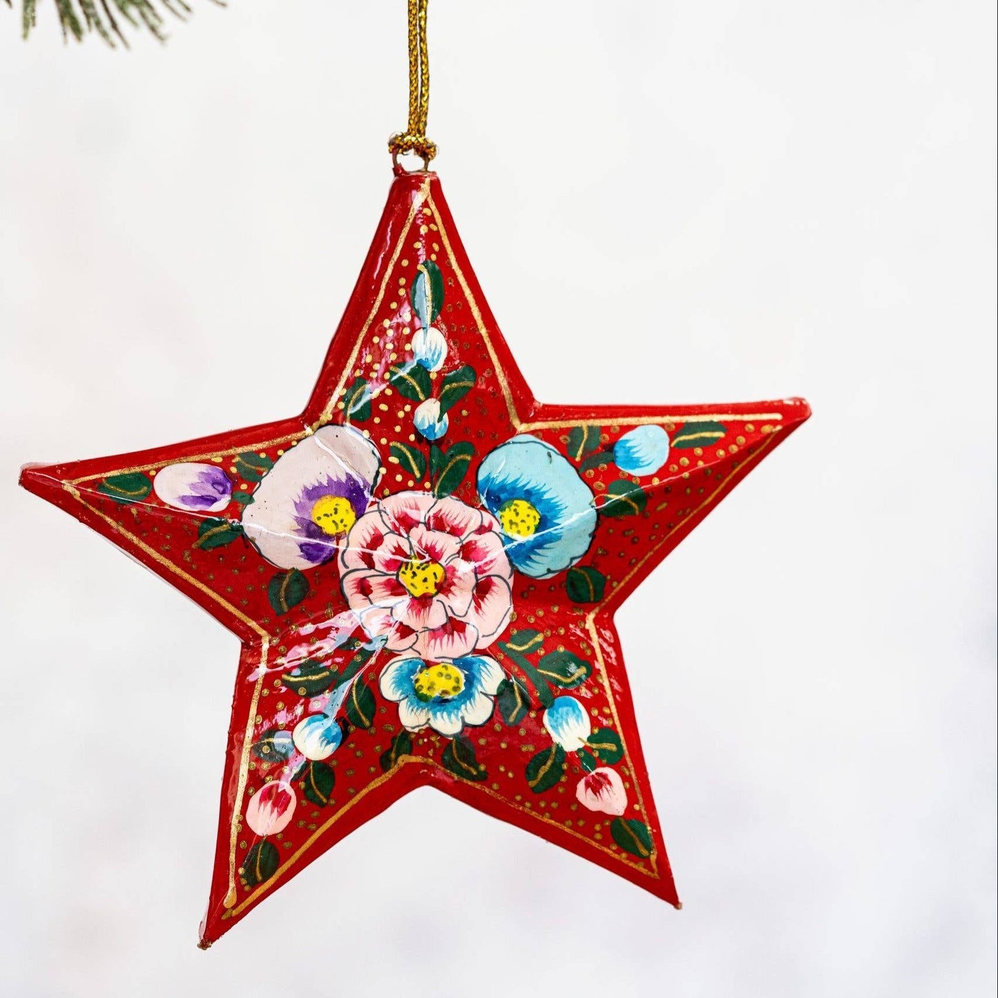 Red Floral Christmas Hanging Star Bauble Decoration