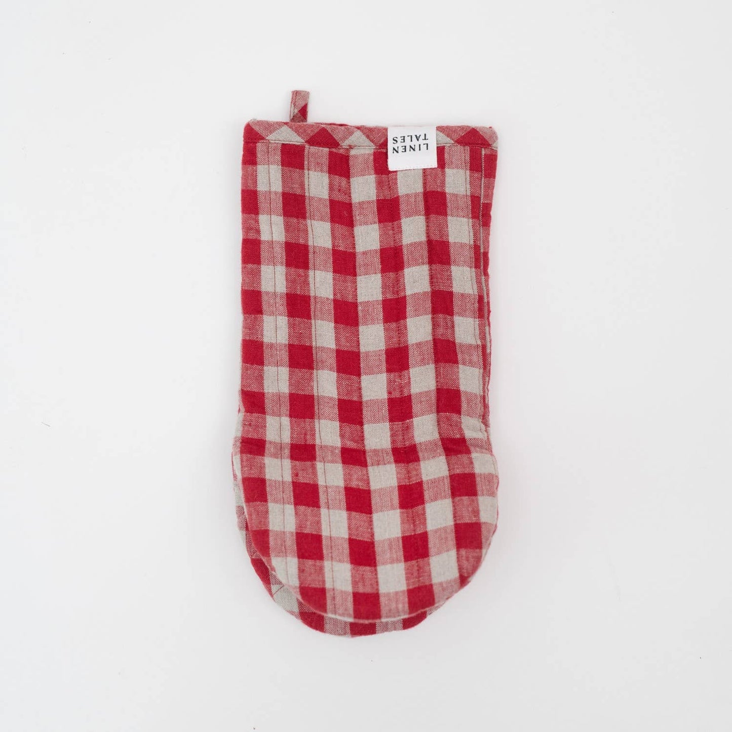 Red Gingham Christmas Linen Oven Mitt