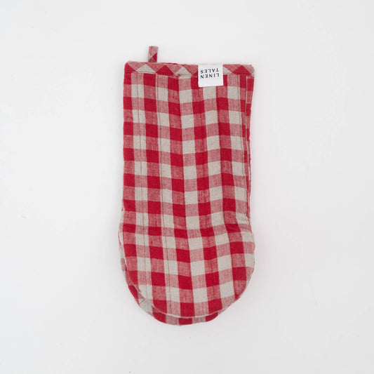 Red Gingham Christmas Linen Oven Mitt