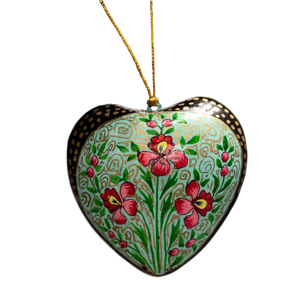 Green Floral Christmas Heart Bauble Decoration