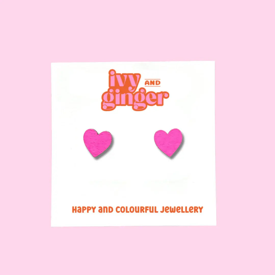Mini Neon Pink Heart Earrings