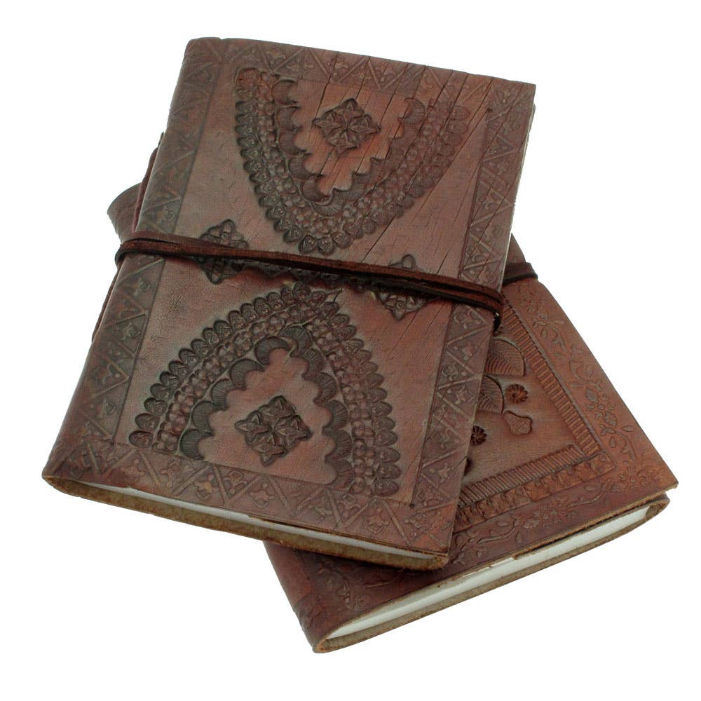 Brown leather embossed notebook. 