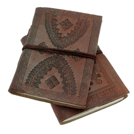 Brown leather embossed notebook. 