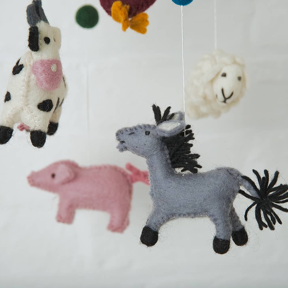 Hand Made Felted Farm Animals Mobile Made In Nepal