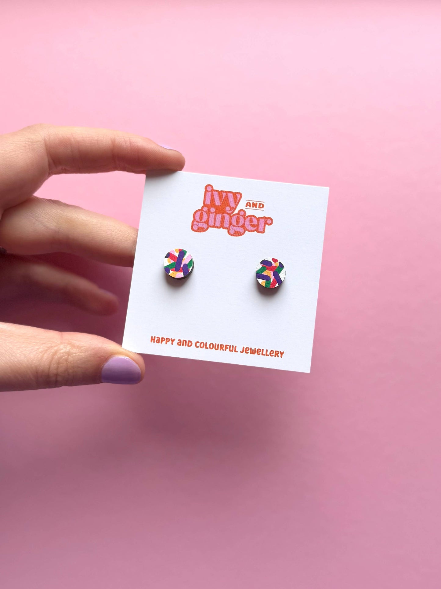 Mini Confetti Print Wooden Hand-Painted Earrings