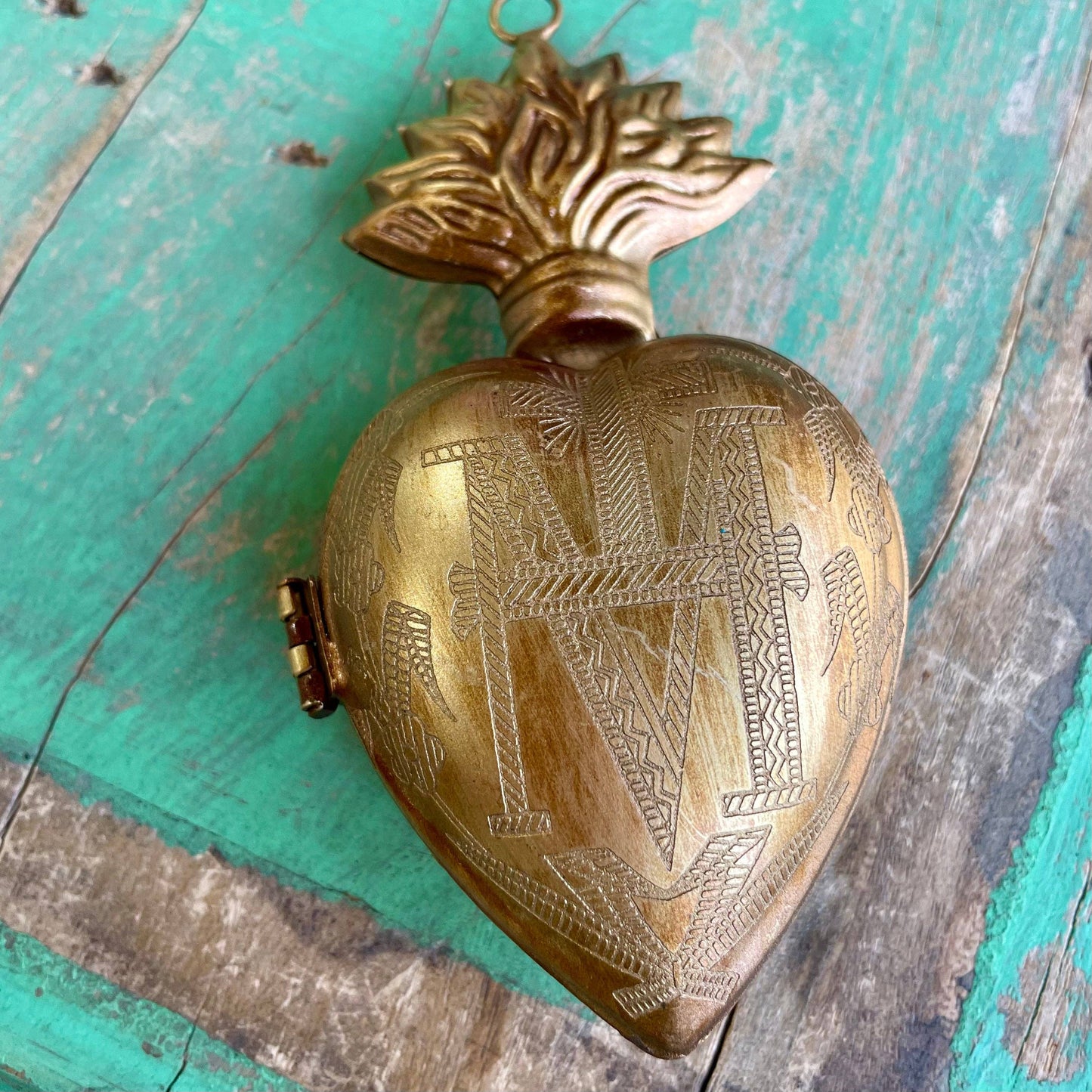 Sacred Heart Tin Milagros Locket