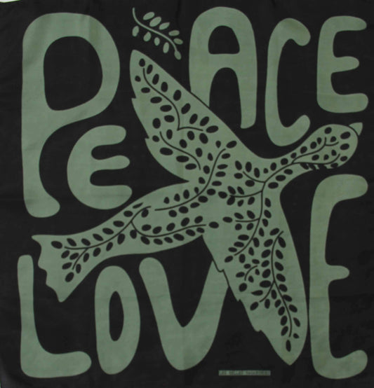 Khaki Peace and Love Mini Square Silk Scarf