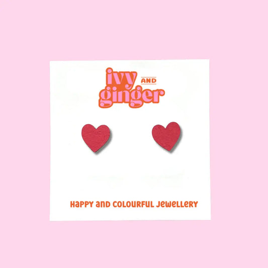 Mini Red Heart Stud Earrings – Hand-Painted FSC Wood with Surgical Steel Posts