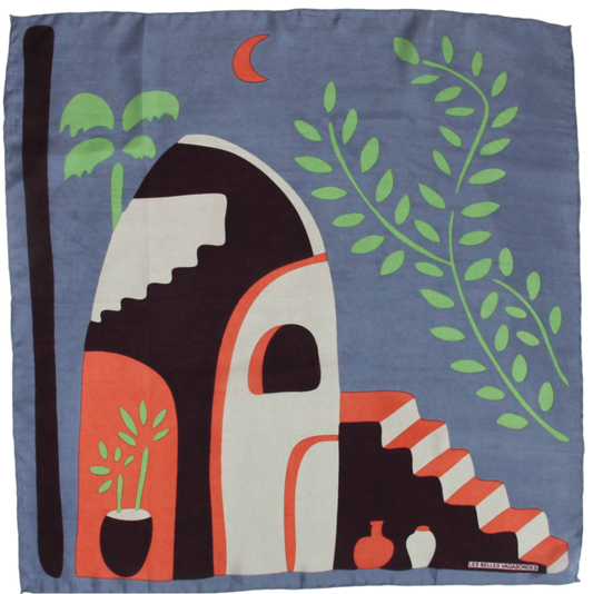 Kasbah Blue & Beige Mini Square Silk Scarf