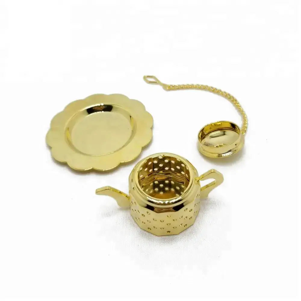 Stainless Steel Gold Color Teapot Infuser with Drip Tray