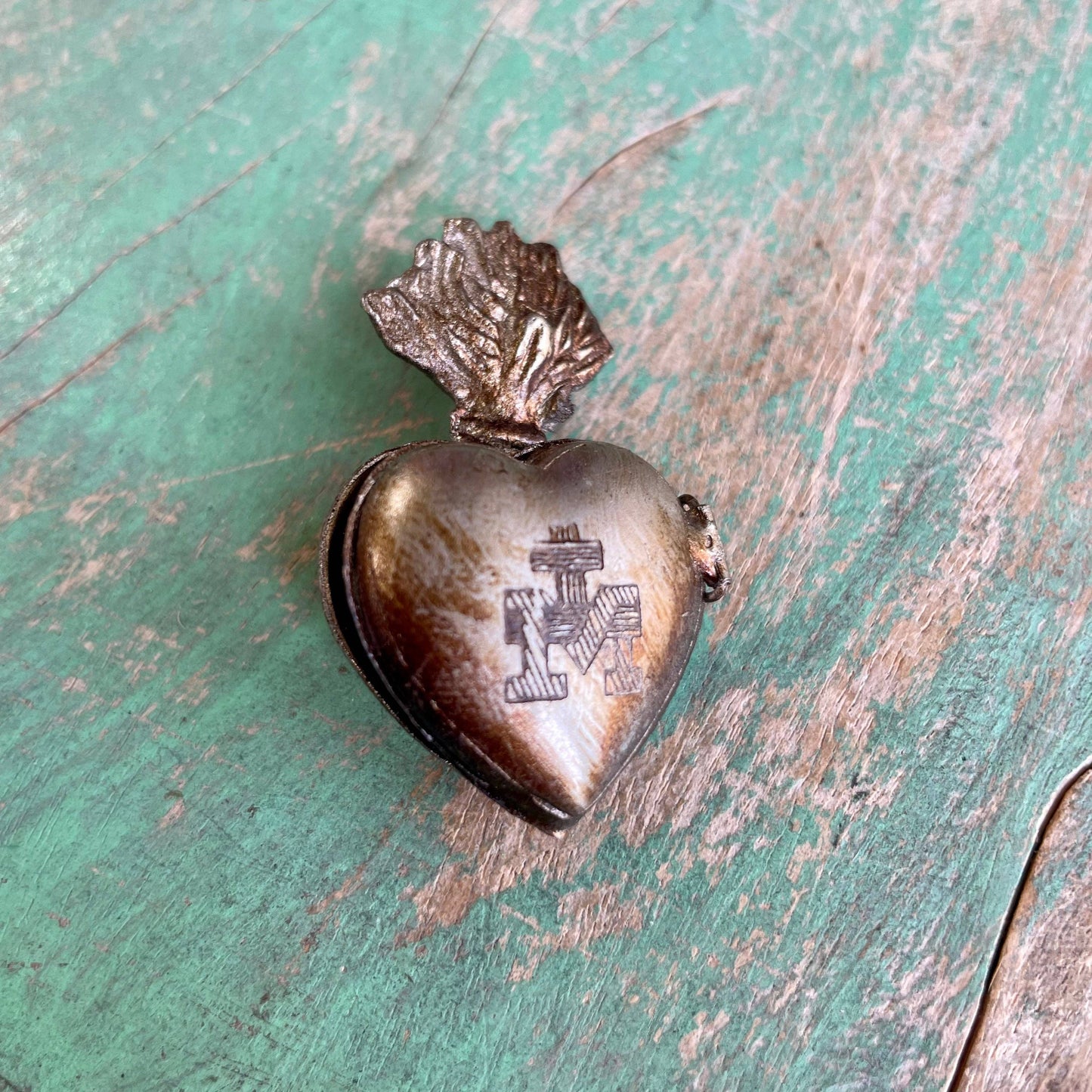 Sacred Heart Tin Milagros Locket