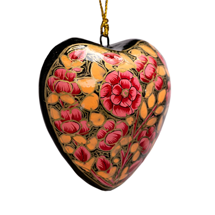 Pink Russian Floral Heart Christmas Bauble Decoration