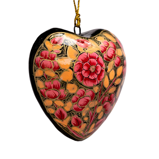 Pink Russian Floral Heart Christmas Bauble Decoration