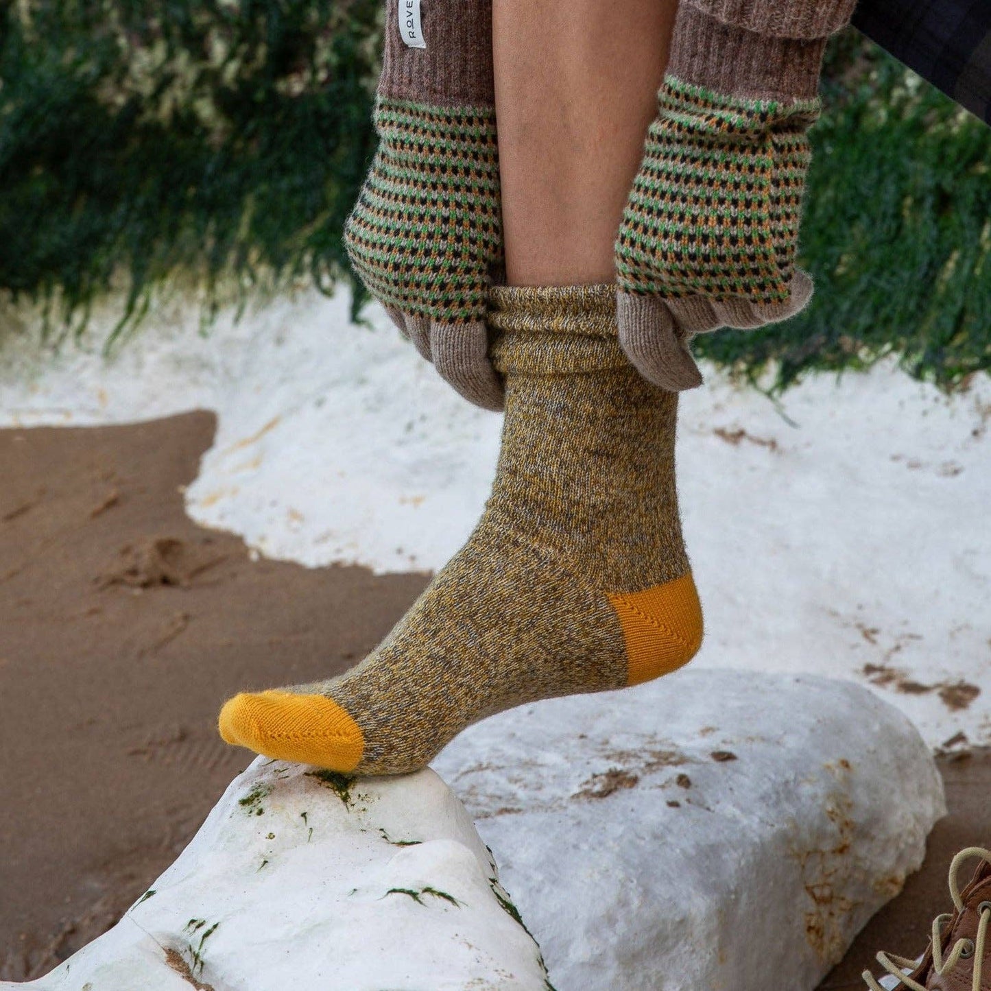 Dark Yellow Marl Fine Merino Wool Socks