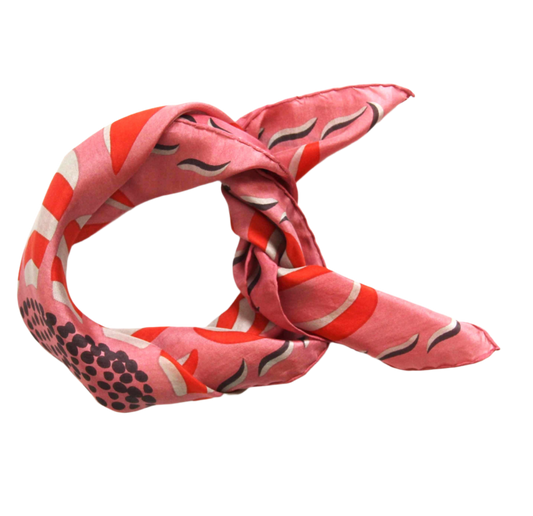 Forget-Me-Not Orange & Pink Mini Square Silk Scarf