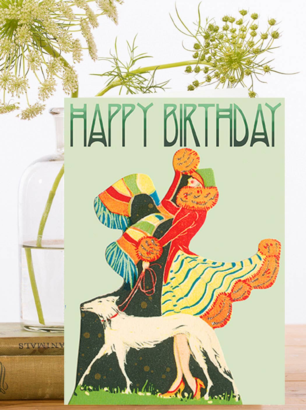 Walking the Hound Hand Glittered Birthday Card