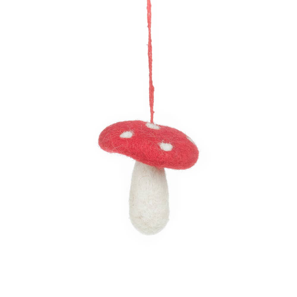 Set of 3 Handmade Felt Toadstool Mushroom Hanging Decorations