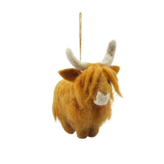 Handmade Hanging Felt Highland Cow Folk Christmas Decoration