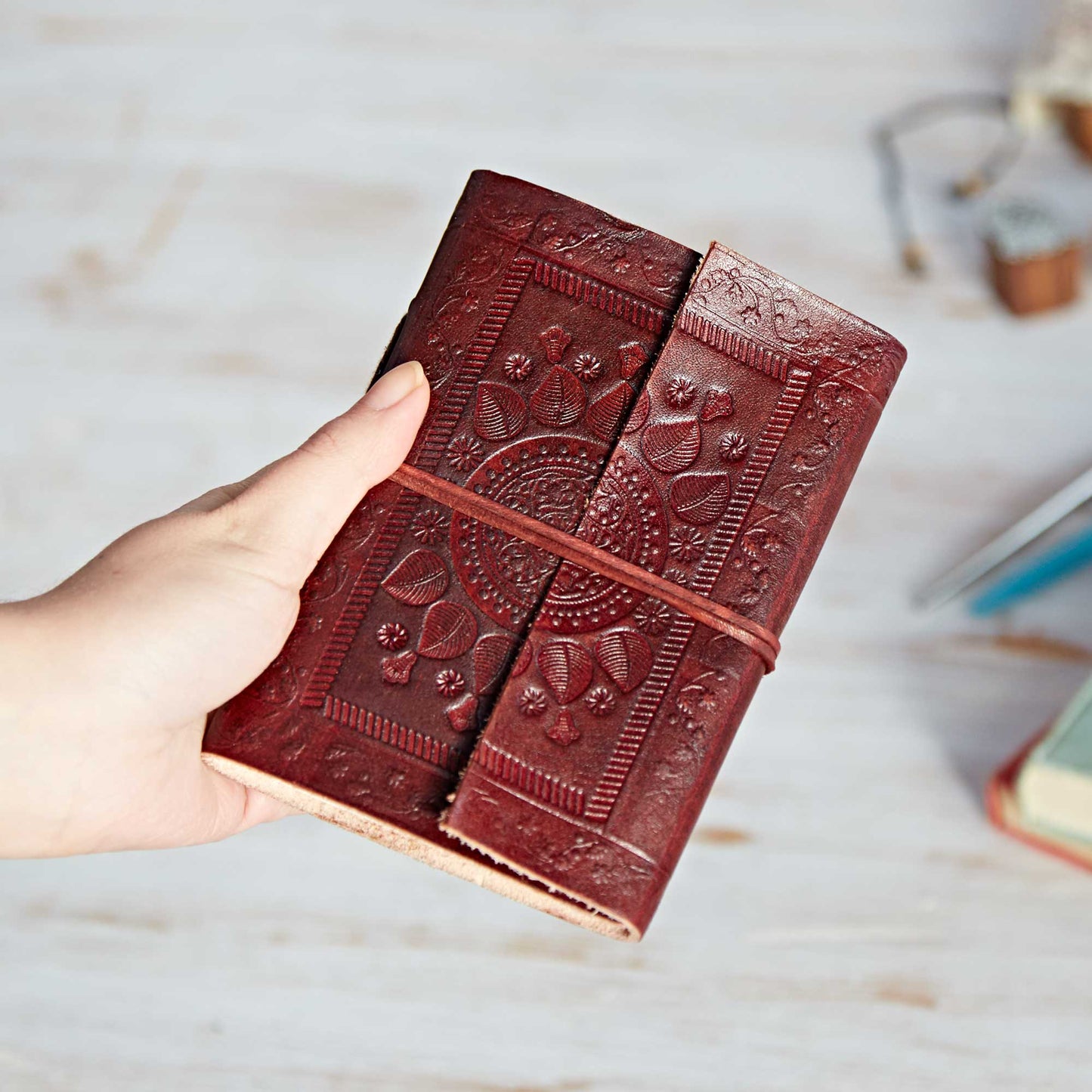 Indra Medium Embossed Leather Notebook