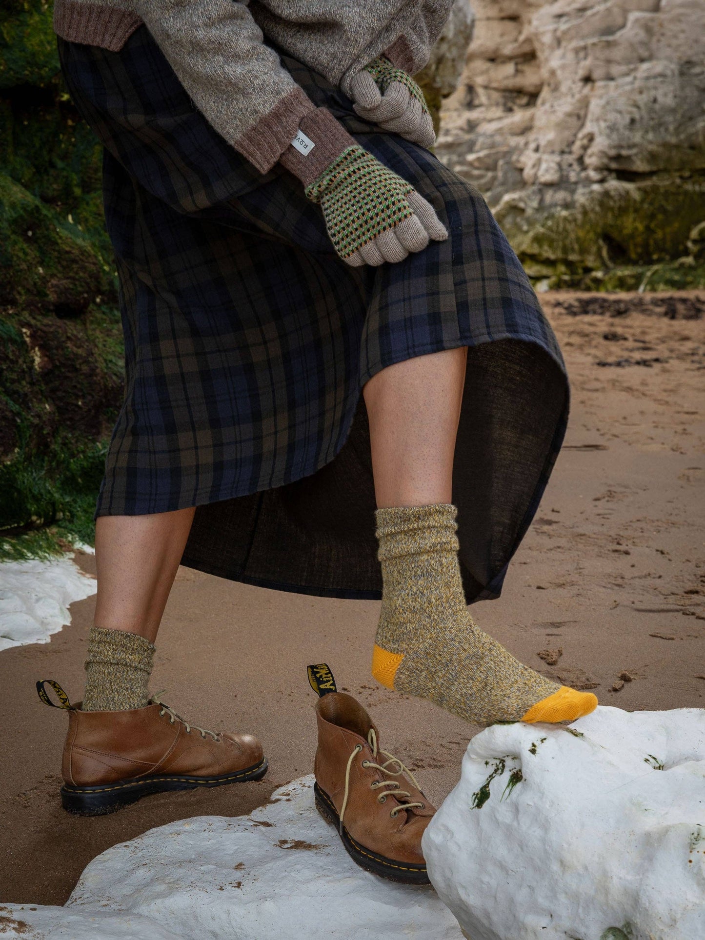 Dark Yellow Marl Fine Merino Wool Socks